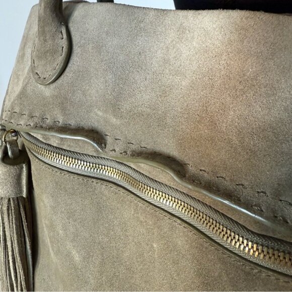 HOBO Sandy Nutmeg Brown Lure Suede Boho Hobo Shoulder Bag Tassel Snap Closure - Picture 11 of 16